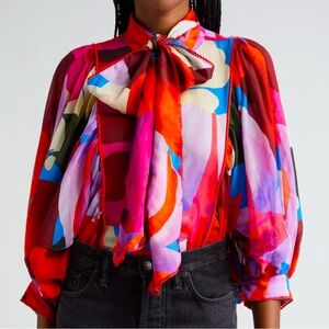 FARM RIO watercolor 3/4 sleeve, button up blouse size S